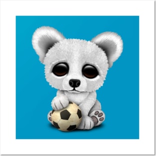 Cute Baby Polar Bear With Football Soccer Ball Posters and Art